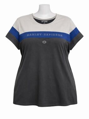 Harley-Davidson Women’s color block Gray and Blue short sleeve pullover